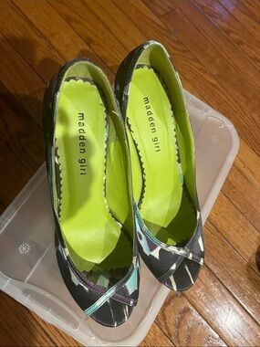 Madden Girl Black Multi-Color Patterned Heels